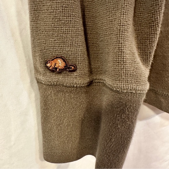 Roots Canada Athletic 1973 Thermal Mens Pullover Size XL Olive Green Beaver Logo - Picture 5 of 10